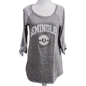FLORIDA STATE SEMINOLES GREY T SHIRT WITH TIE SLEEVE SIZE M